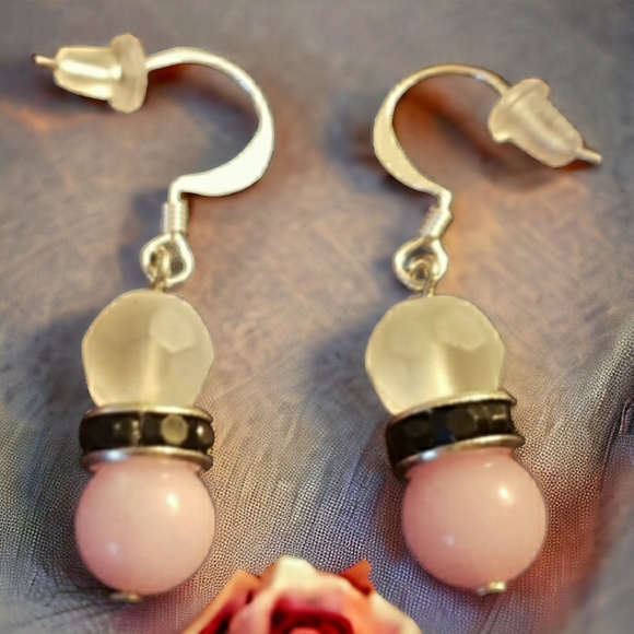 Pink & Frosted Glass Hand Crafted Drop Earrings - Picture 5 of 5